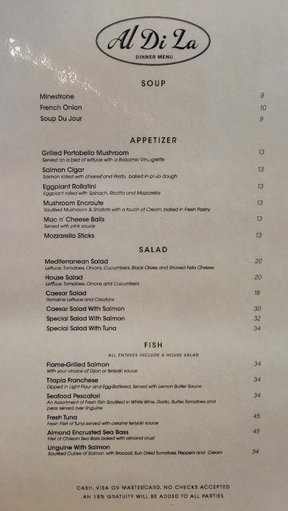 Al Di La Pizzeria & Bistro Menu image 3
